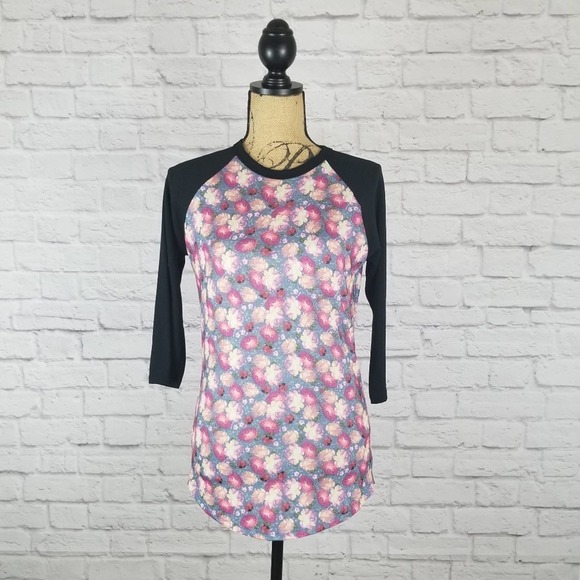 LulaRoe Randy Baseball Style Floral Boho Top w/Raglan Sleeve | XS/Extra Small - Picture 2 of 8